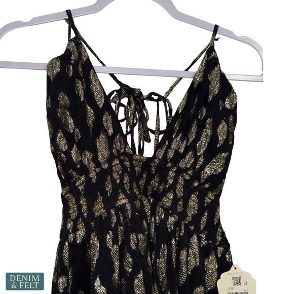 NEW Altar’d State Vanessa Maxi Dress Black Gold Metallic Boho Maxi Formal Glam - Picture 8 of 12